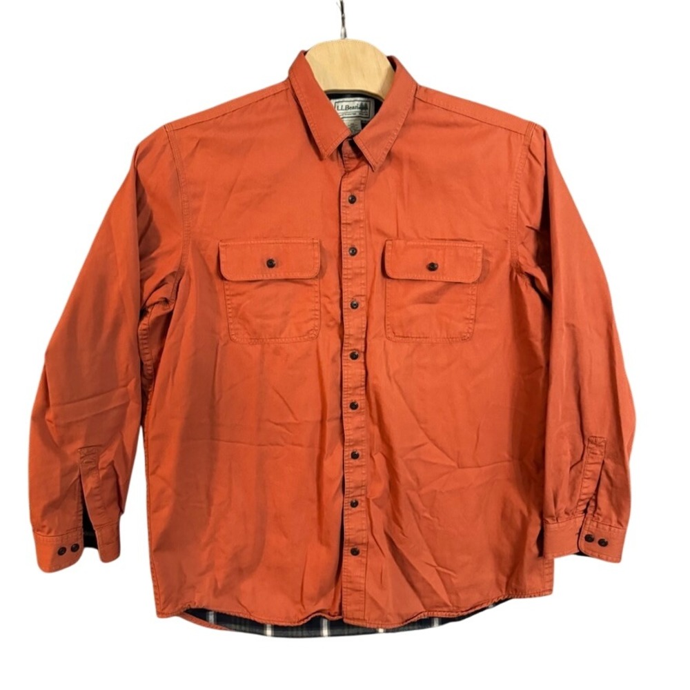 LL Bean Flannel Lined Shirt Mens XL Tall Burnt Orange Cotton Twill Button Down